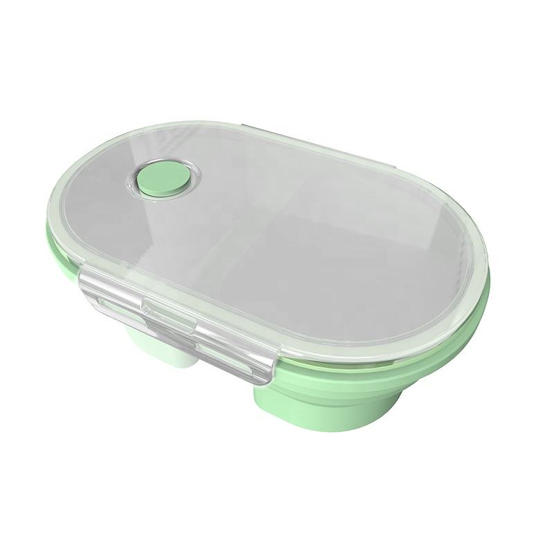 Bo&icirc;te &agrave; d&eacute;jeuner Bento Portable pour enfants, r&eacute;cipient de stockage de qualit&eacute; alimentaire en Silicone sans BPA avec 2 compartiments