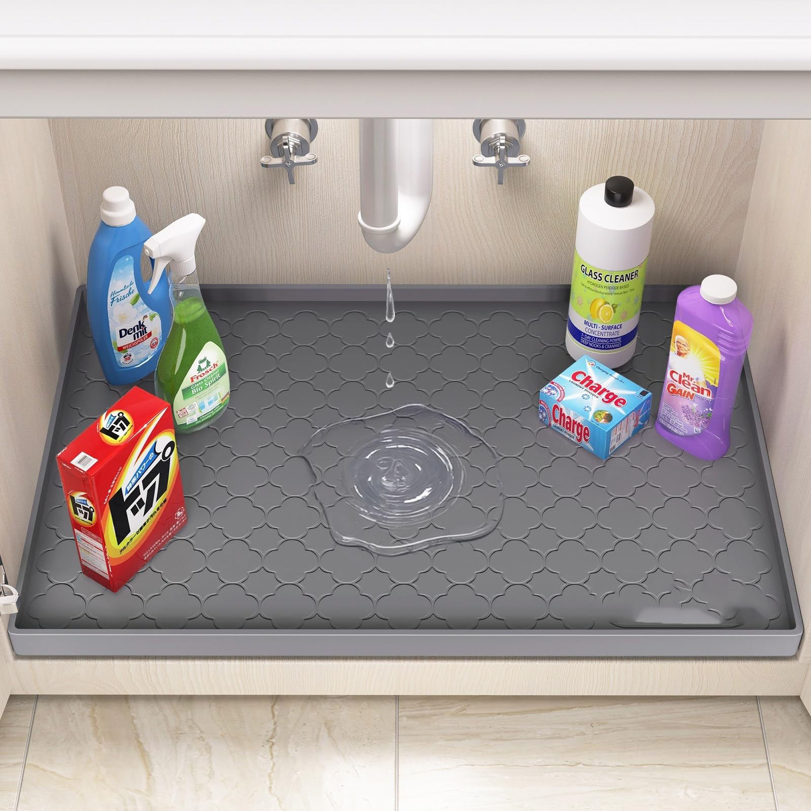 Alfombrilla de silicona para debajo del fregadero con drenaje de agua, revestimiento para estantes de gabinete, alfombrillas antideslizantes, revestimiento para cajones apto para lavavajillas