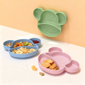 Plato de silicona de dise&ntilde;o moderno para beb&eacute;, Material de silicona de calidad alimentaria, f&aacute;cil de limpiar, juegos de vajilla de comedor para ni&ntilde;os, alimentaci&oacute;n para beb&eacute;s