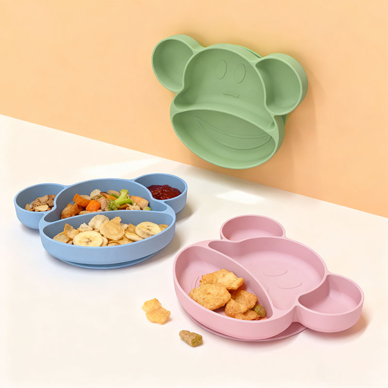Plato de silicona de dise&ntilde;o moderno para beb&eacute;, Material de silicona de calidad alimentaria, f&aacute;cil de limpiar, juegos de vajilla de comedor para ni&ntilde;os, alimentaci&oacute;n para beb&eacute;s
