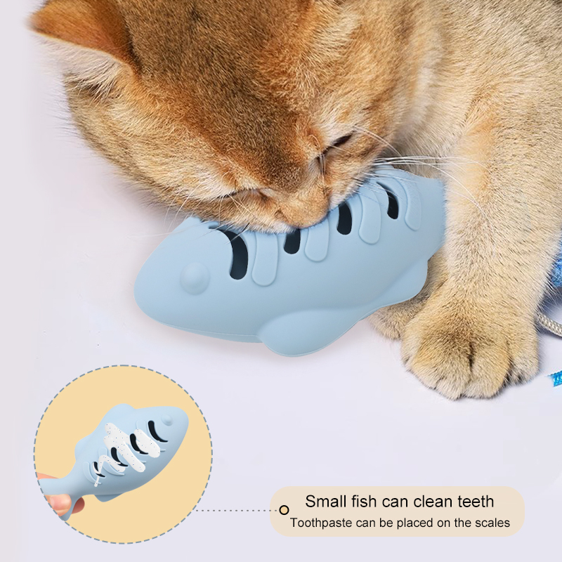 Jouet interactif &agrave; l'herbe &agrave; chat pour chats - Nettoyage des dents en forme de poisson