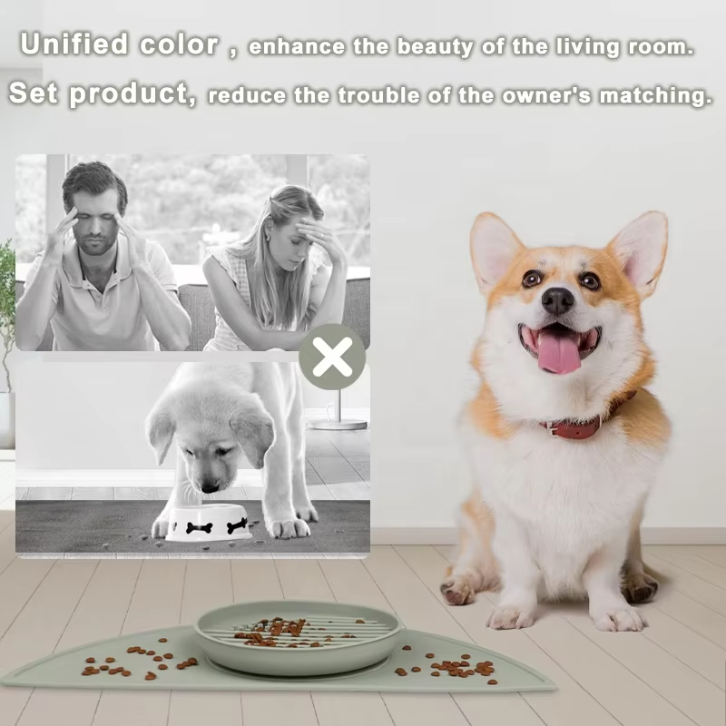 売れ筋シリコンスローフィーダー犬ボウル吸盤防水ペット給餌マット高唇付き犬ボウルセット