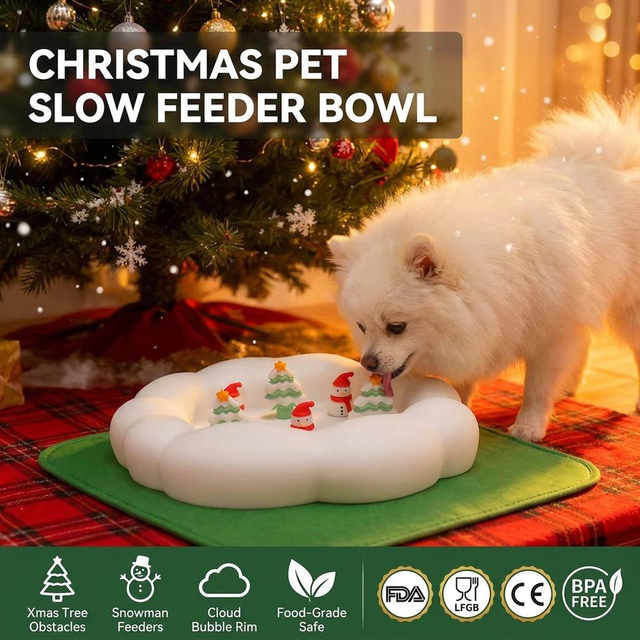 Tapis &agrave; l&eacute;cher pour chien de compagnie de No&euml;l, bol &agrave; alimentation lente, pr&ecirc;t &agrave; exp&eacute;dier, tapis &agrave; l&eacute;cher en Silicone pour ingestion lente