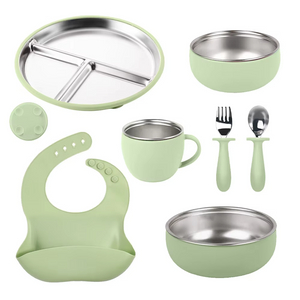 Wellfine-contenedor de comida para ni&ntilde;os, juego de cuencos de alimentaci&oacute;n de beb&eacute; de doble pared aislados de silicona y acero inoxidable