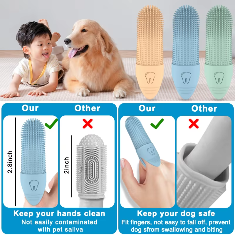 Wellfine-cepillo de dientes de silicona de grado alimenticio para dedos de perros, se adapta a la mayor&iacute;a de los dedos, cepillo de limpieza de dientes para perros y gatos
