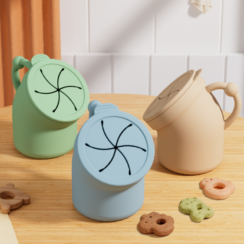 Vaso de silicona para refrigerios para beb&eacute;s con asa de agarre - A prueba de derrames