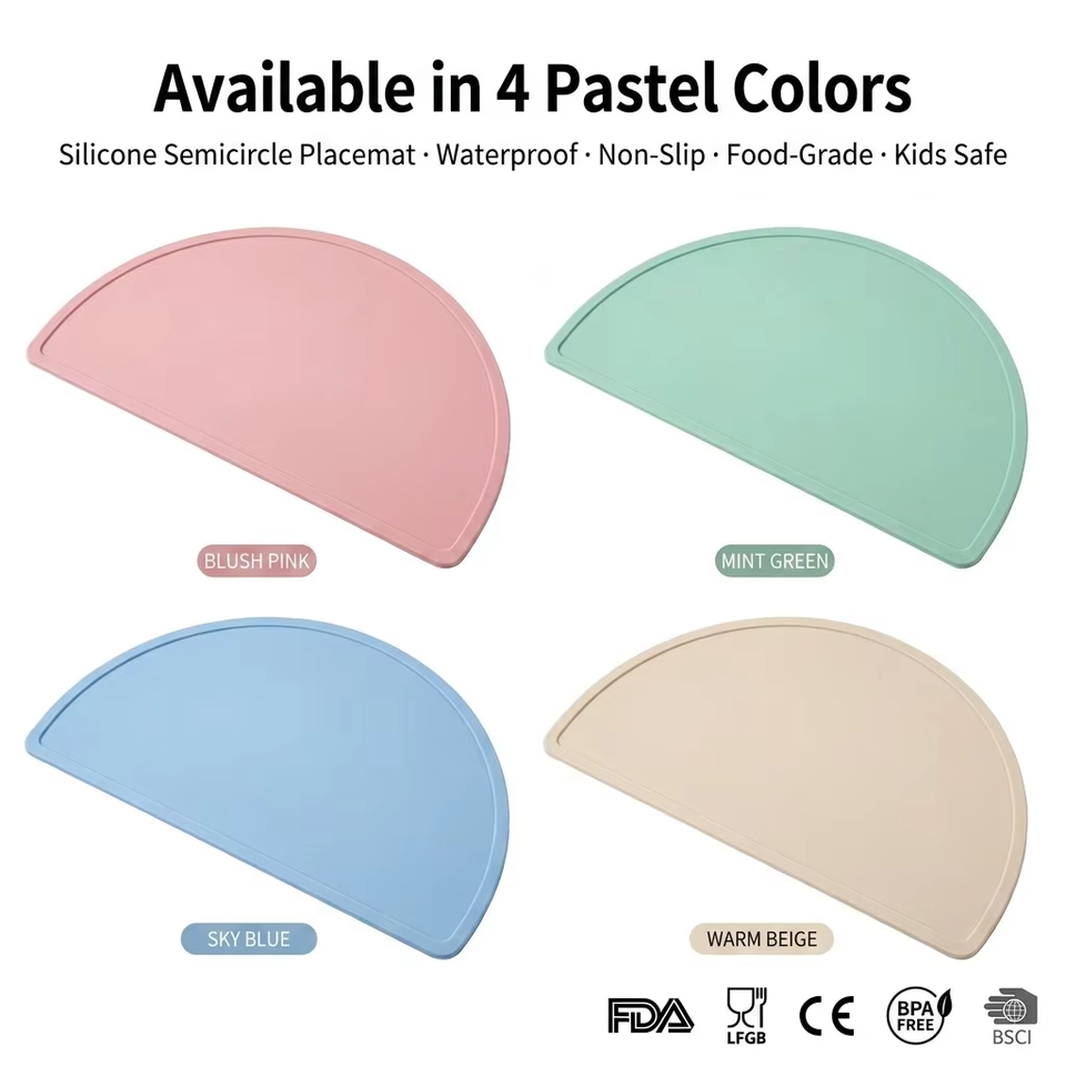 Venta al por mayor, mantel individual de silicona redondo cl&aacute;sico personalizado para beb&eacute;, logotipo personalizado, estera de vajilla para ni&ntilde;os resistente a las manchas de calidad alimentaria colorida