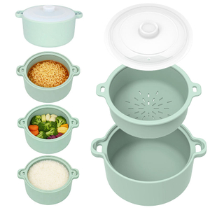 Pot &agrave; vapeur en Silicone de qualit&eacute; alimentaire pour micro-ondes, bol de cuisson sain pour r&eacute;duire le sucre, passoire amovible &eacute;cologique pour l&eacute;gumes